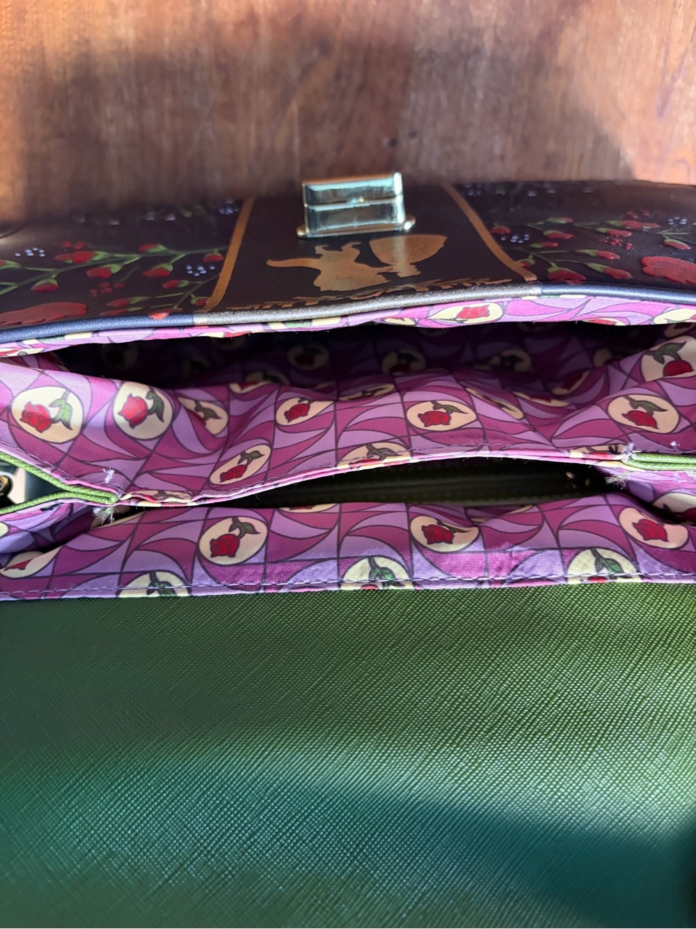 Loungefly Beauty and the Beast, green, rose and castle purse - Picture 3 of 5